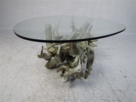 Mid Century Modern Driftwood Coffee Table With Glass Top At 1stdibs