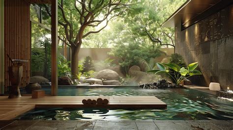premium photo  beautiful indoor swimming pool   large tree