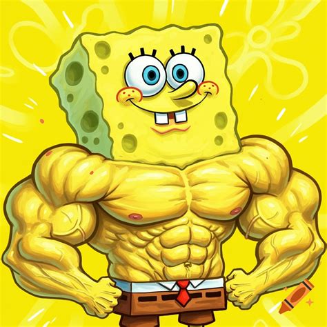 spongebob squarepants  giant exaggerated muscles flexing  craiyon