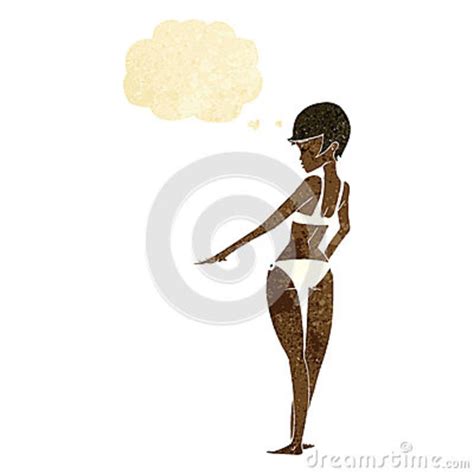 Mujer De La Historieta En Bikini Con La Burbuja Del Pensamiento Stock de ilustración