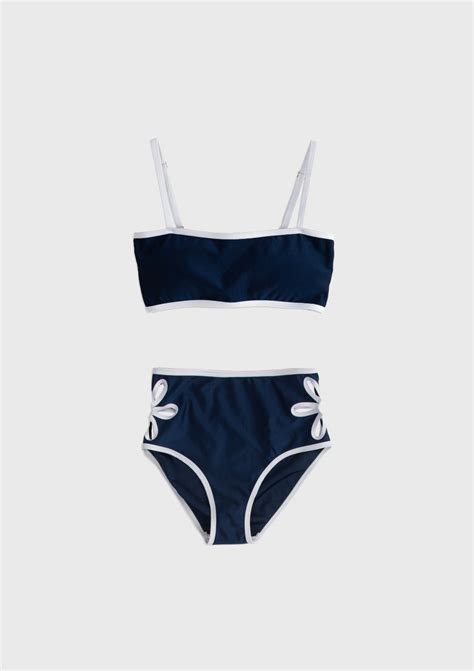 뮤제드 Mused Tube Top Bikini Set Navy White 위시버킷