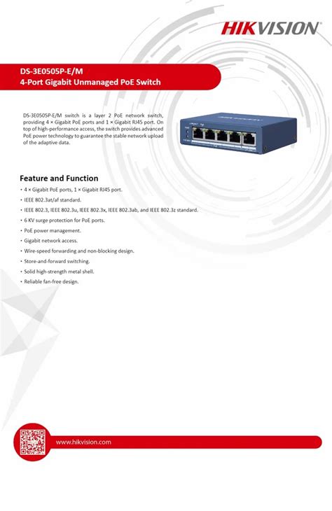 Hikvision Port Full Giga Poe Switch Ds E P E M Unmanaged