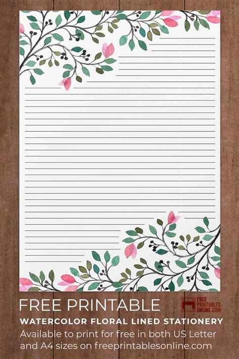 Printable Lined Watercolor Floral Stationery Artofit