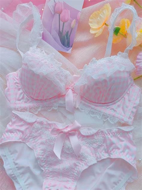 Bra Panty Sets Pink Bows Plaid Piece Adult S Lingerie Milanoo