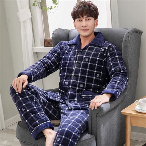 Winter Men S Pajamas Thickening Warm Flannel Mens Plaid Pyjama Sets