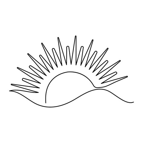 Continuous one line drawing of sunset sunrise outline vector art ...