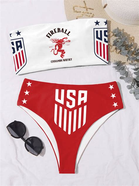 July Th Usa Print Drinking Bandeau Bikini Set