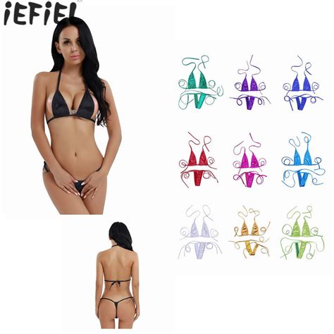 Women Bikini Swimsuit Set Halter Neck Top G String Sexy Swimwear Bikini Swimsuit Set And