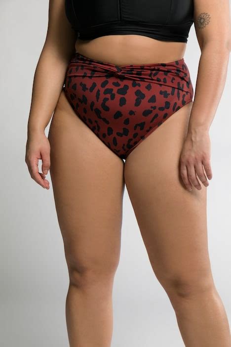 Slip Del Bikini A Vita Alta Con Nodi Decorativi E Stampa Leopardata Rosso Castagna Ulla Popken
