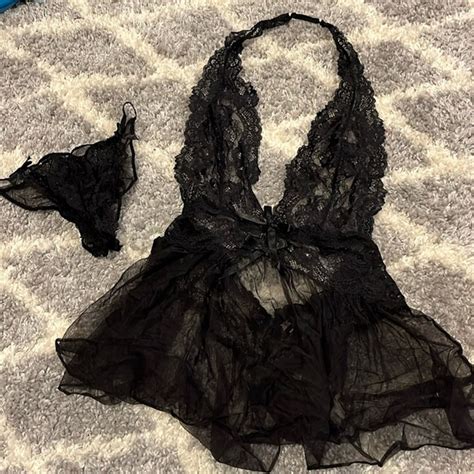 Victoria S Secret Intimates Sleepwear Black Lace And Sheer Lingerie Set By Victorias