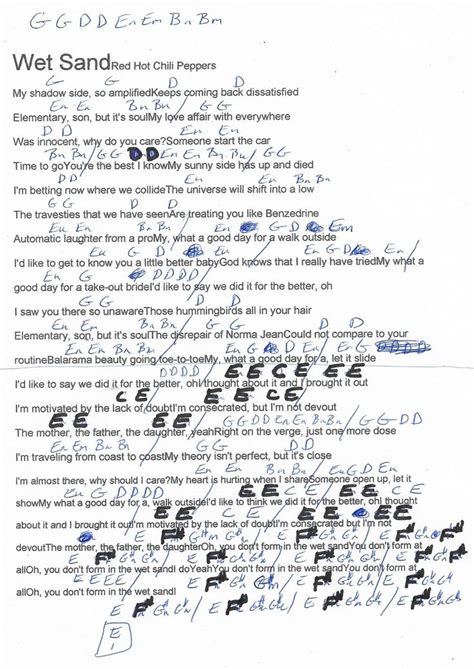 Wet Sand Red Hot Chili Peppers Guitar Chord Chart Guitar Chord Chart Red Hot Chili Peppers