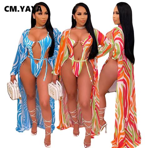 CM YAYA Wave Striped Women Bikini Set Sexy Swimsuit And Clock Ups Two
