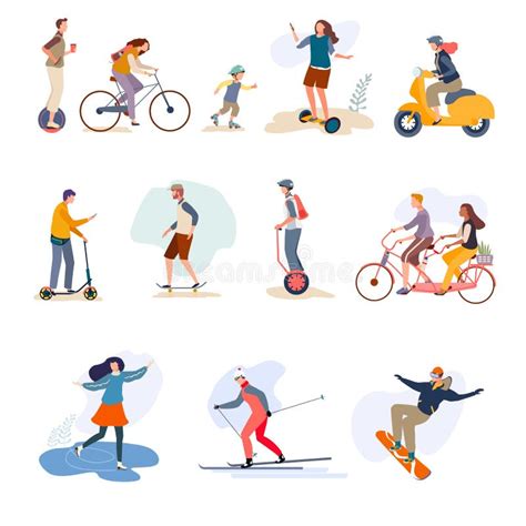 People Ride Bikes Vector Illustration Characters Isolated On White