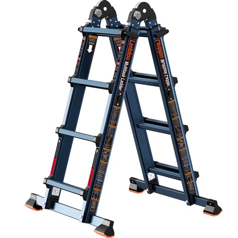 Ladder, A Frame 4 Step Ladder Extension, 14 FT Anti-Slip Multi Position