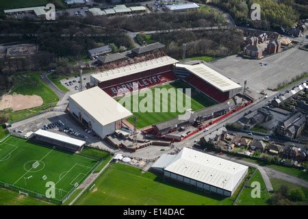 Barnsley FC Football Club Oakwell Stadium From Above Drone Aerial View