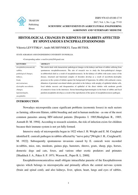 Pdf Histological Changes In Kidneys Of Rabbits Affected By