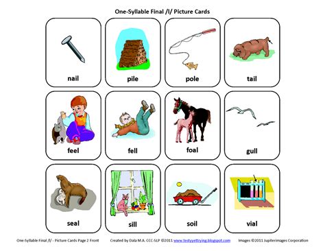 Testy Yet Trying Final L Free Speech Therapy Articulation Picture Cards