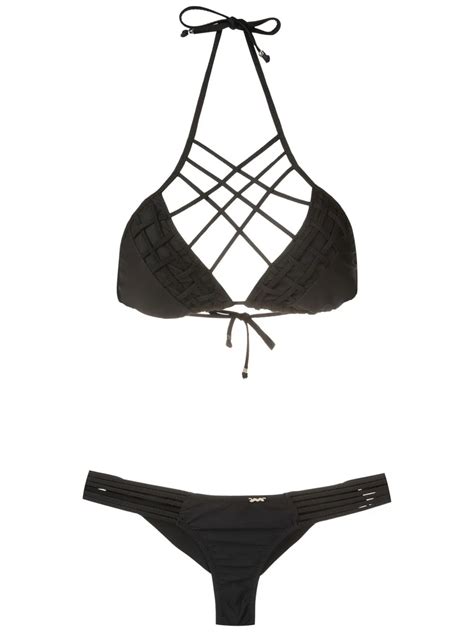 Amir Slama Lattice Strap Bikini Set Black FARFETCH AO