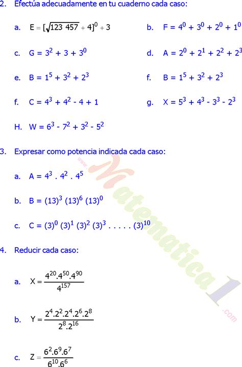 POTENCIACIÓN Y EXPONENTES EJEMPLOS Y EJERCICIOS RESUELTOS DE PRIMARIA O