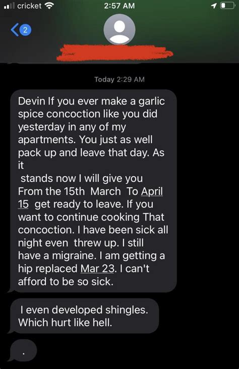 My buddy is renting from this weirdo, first they asked that he not cook