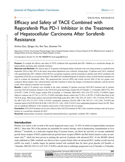 Pdf Efficacy And Safety Of Tace Combined With Regorafenib Plus Pd 1 Inhibitor In The Treatment