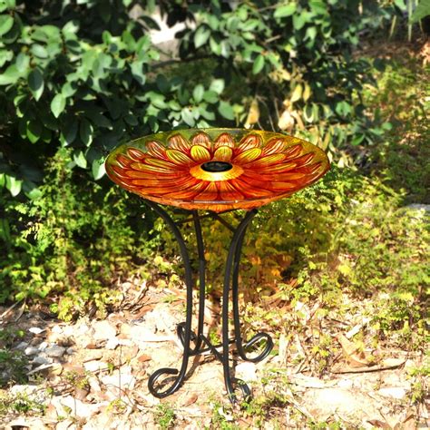 SOLAR FLORAL GLASS BIRD BATH WITH STAND - Walmart.com - Walmart.com