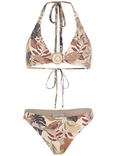 Amir Slama Palm Leaf Print Bikini Neutrals FARFETCH UK