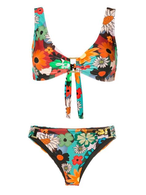 Amir Slama Floral Print Tie Fastened Bikini Multicolour FARFETCH AE