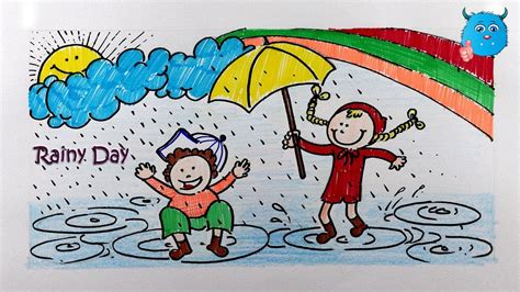 draw rainy day easy rainy season drawing  kids youtube