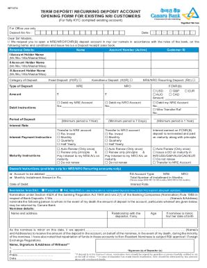 Fillable Online Recurring Deposit Account Opening Form For Fax