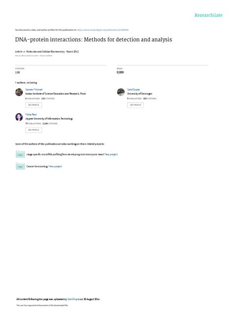 Dna Protein Interactions Methods For Detection And Analysis Pdf