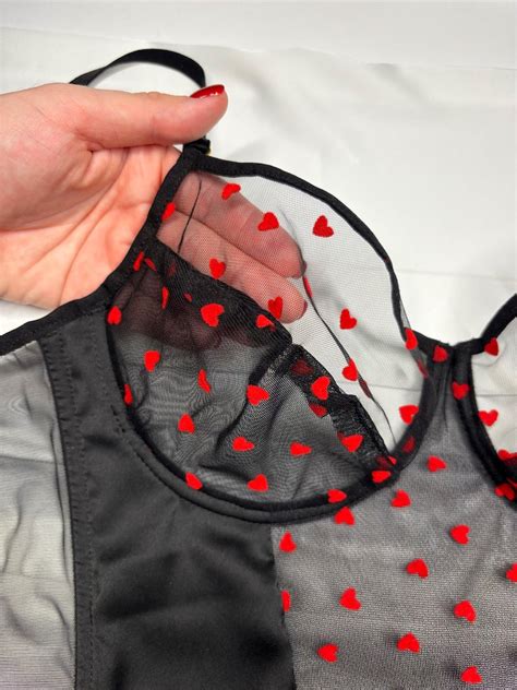 Valentines Day Red Lingerie Set Bra And Panty Set Red Heart Lingerie Boudoir Lingerie Set