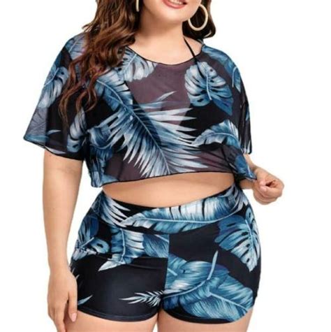 Buy Plus Curvves Plus Pack Blue Tropical Print Halter Triangle Bikini Swimsuit Xl Online At
