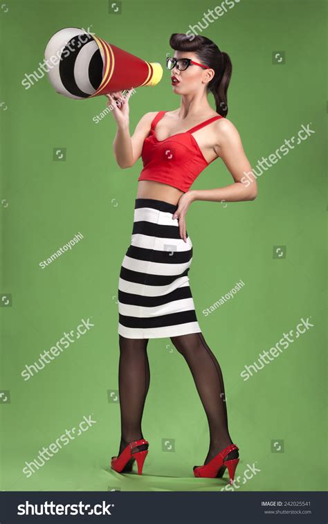 Beautiful Sexy Brunette Pin Girl Striped Stock Photo Shutterstock