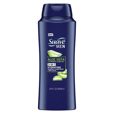 Suave Men Shampoo Conditioner Body Wash Aloe Vera Vitamin B7 28 Oz