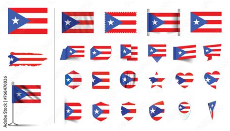 Set Of Puerto Rico Flag Flat Icon Set Vector Illustration Collection