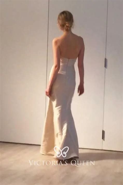 Simple Nude Satin Strapless Sweetheart Long Prom Dress VQ