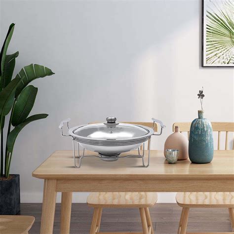 Buy Miumaeov Chafing Dish Stainless Steel Round Hot Pot Rack Buffet Warmer Container Glass Lid