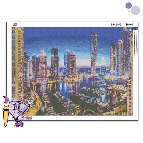 Haft Diamentowy - Miasto Dubaj Nocą Diamentowy Malarz