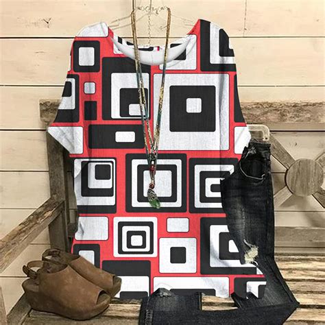 Купить Летняя женская футболка, винтажная блузка с геометрическим ...