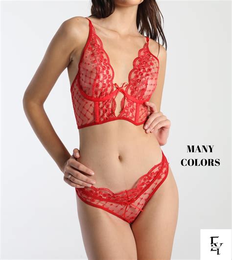 Red Lace Lingerie Set Best Gift Wedding Lingerie Sexy Lingerie Naughty Lingerie Bra Panty