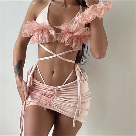 Unreal Peach Bikini Peace Set X Depop