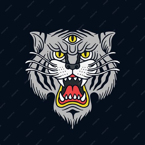 Premium Vector Hand Drawn Three Eyed White Tiger Illustration