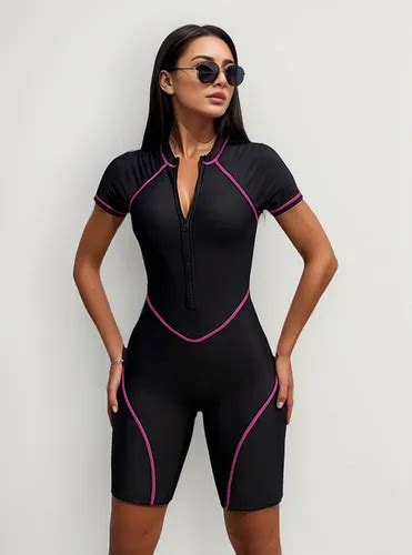 Traje De Baño Sexy Bikini Negro Una Pieza Manga Corta Mujer MercadoLibre