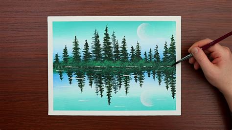 Beautiful Still Water Lake Reflection Easy Acrylic Painting For