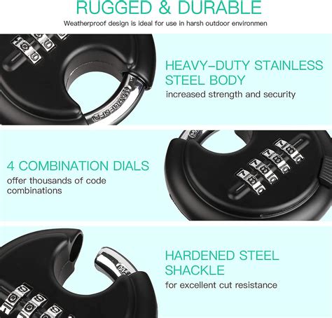 4 Digit Combination Disc Padlock With Hardened Steel Shackle Combo Lock