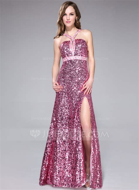 Trumpet Mermaid V Neck Floor Length Sequined Prom Dress With Beading