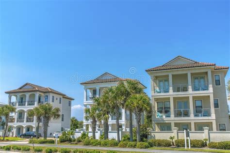 Destin, Florida- Facade of Fenced Three-storey Beach Houses Stock Image ...