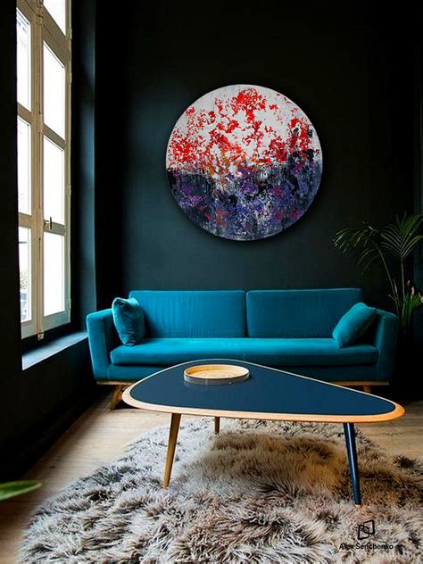 Circular Abstract Acrylic Painting On Round Stretched Canvas Original