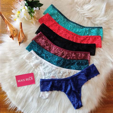 Kit 5 Calcinhas Fio Renda Moda Íntima Lingerie Shopee Brasil